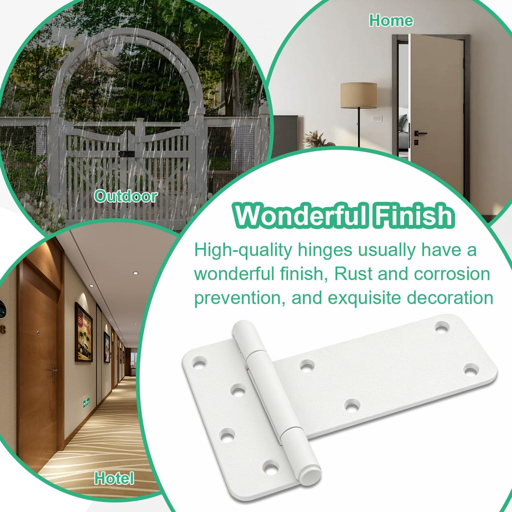 5 inch Gate Hinges, 260 Lbs Capacity, Matte White Hinges, 6 Pack Heavy Duty Door Hinge, T-Strap Shed Gate