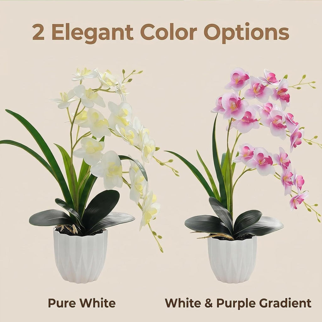 Artificial Orchid Potted Plant White Purple Fake Orchid Flowers White Pot