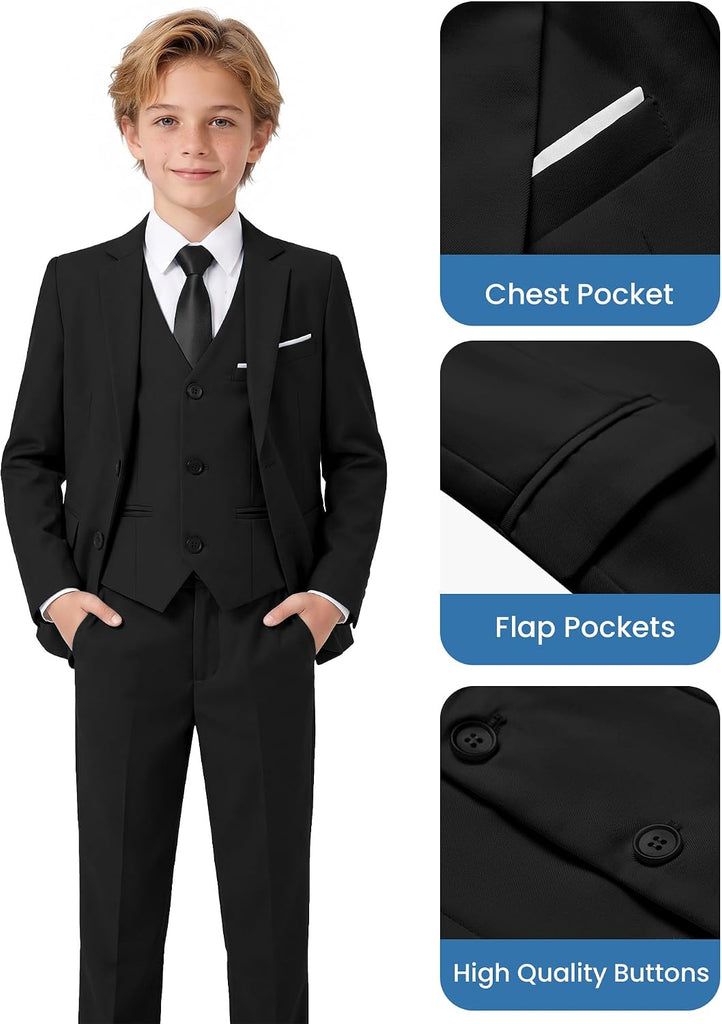 Boys' Piece Suits Multiple Colour Tuxedo Formal Slim Fit Boys Suit Set with Suspenders and Adjustable Waist