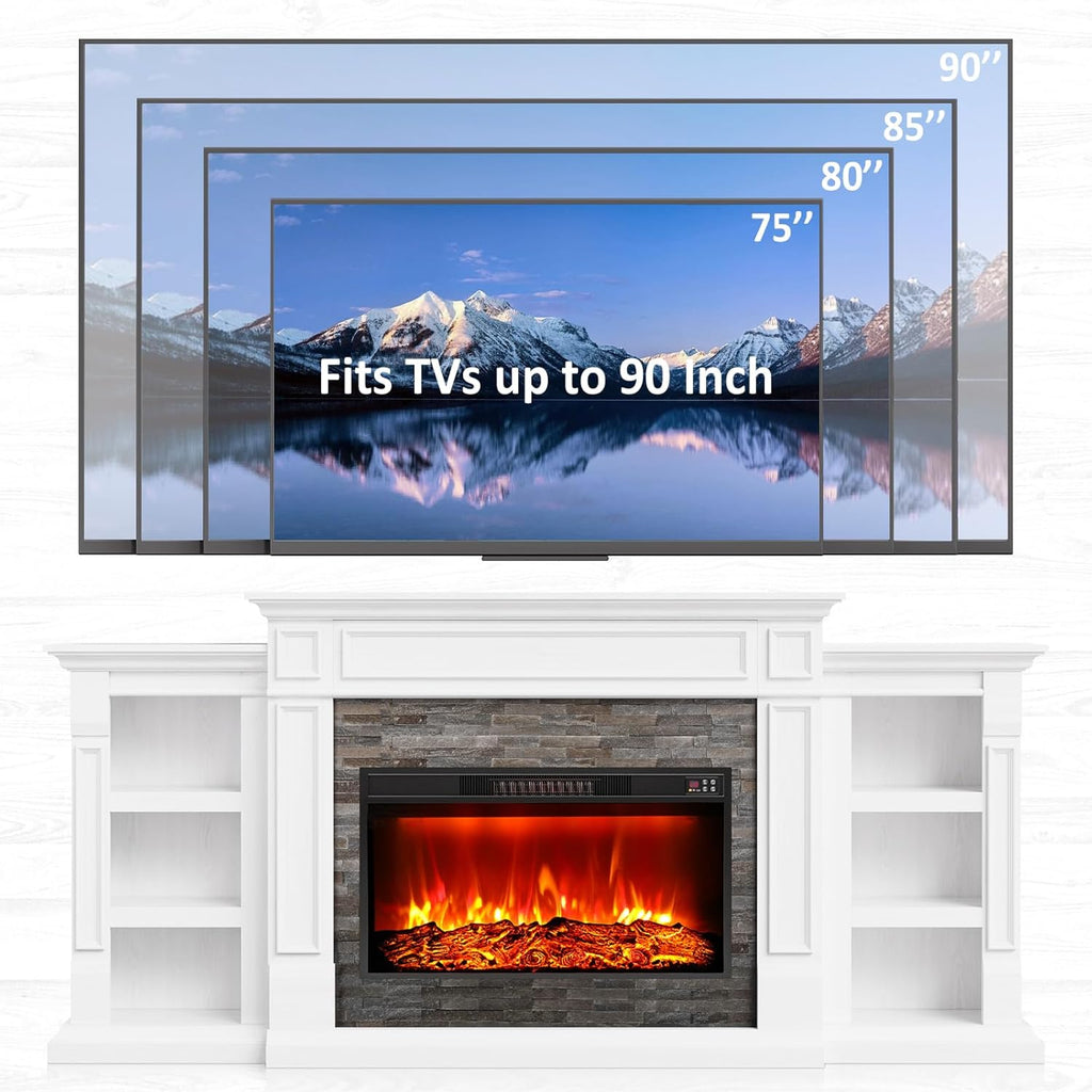 80" Electric Fireplace with Mantel and Cabinets, Fireplace TV Stand for Living Room Bedroom, 30in Realistic Flame