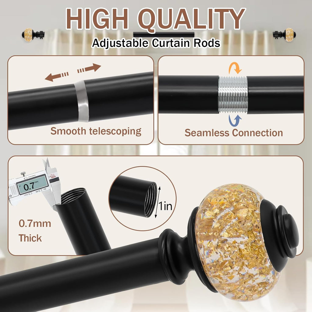 Curtain Rods for Windows,1 Inch Adjustable Window Curtain Rod, Curtain Rod Set with Luxury Crystal Translucent