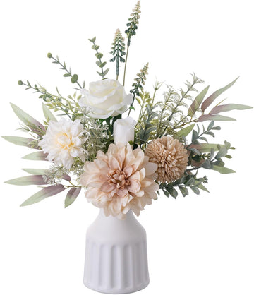 Fake Flowers in Vase, Artificial Flowers with Vase, 15.7'' Floral Arrangements for Dining Table Centerpiece Decor