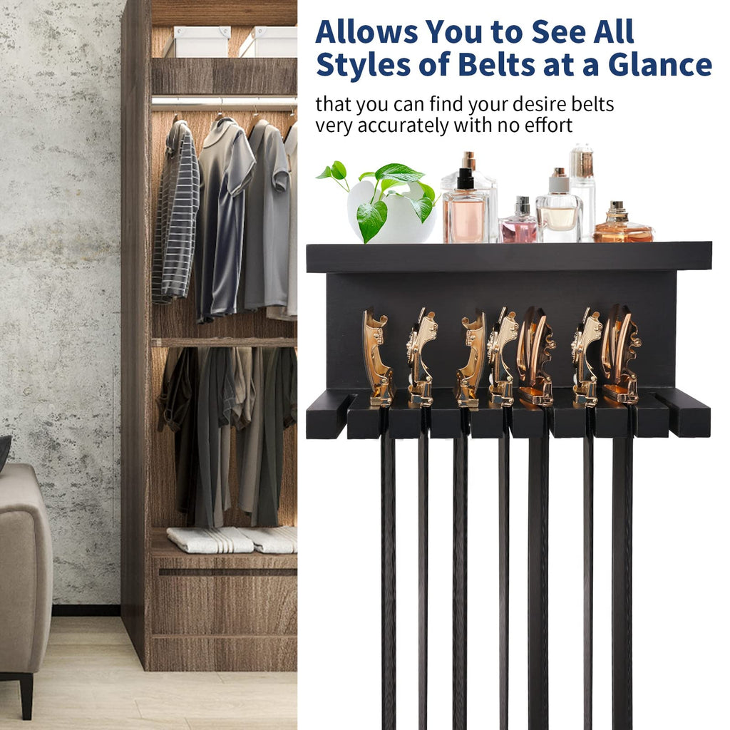 Belt Organizer - Wall Mounted Hanger with Double Shelving, Universal Rack for Men & Women, Black