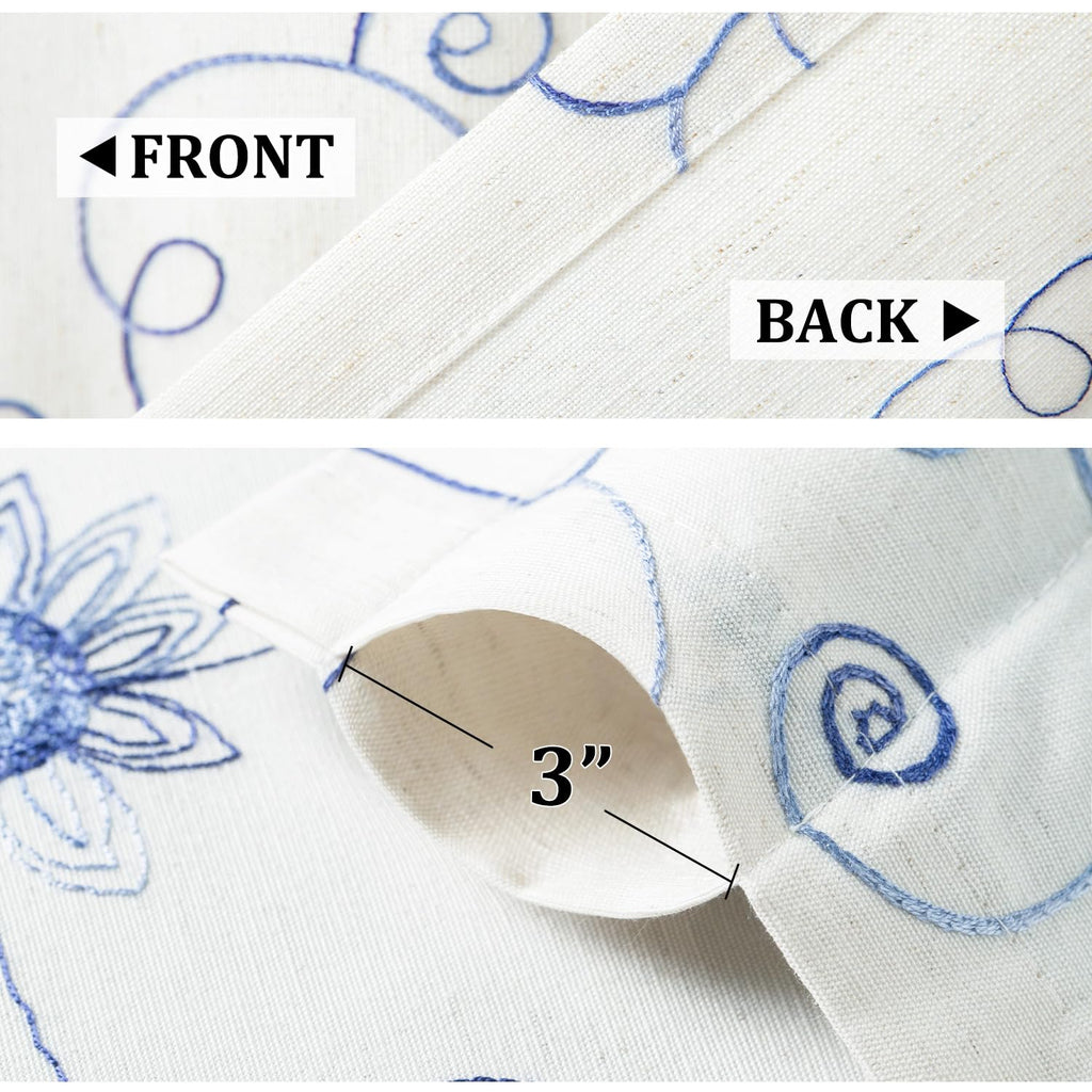 Blue Floral Vine Embroidered Window Valance, 60 x 18, 1 Panel