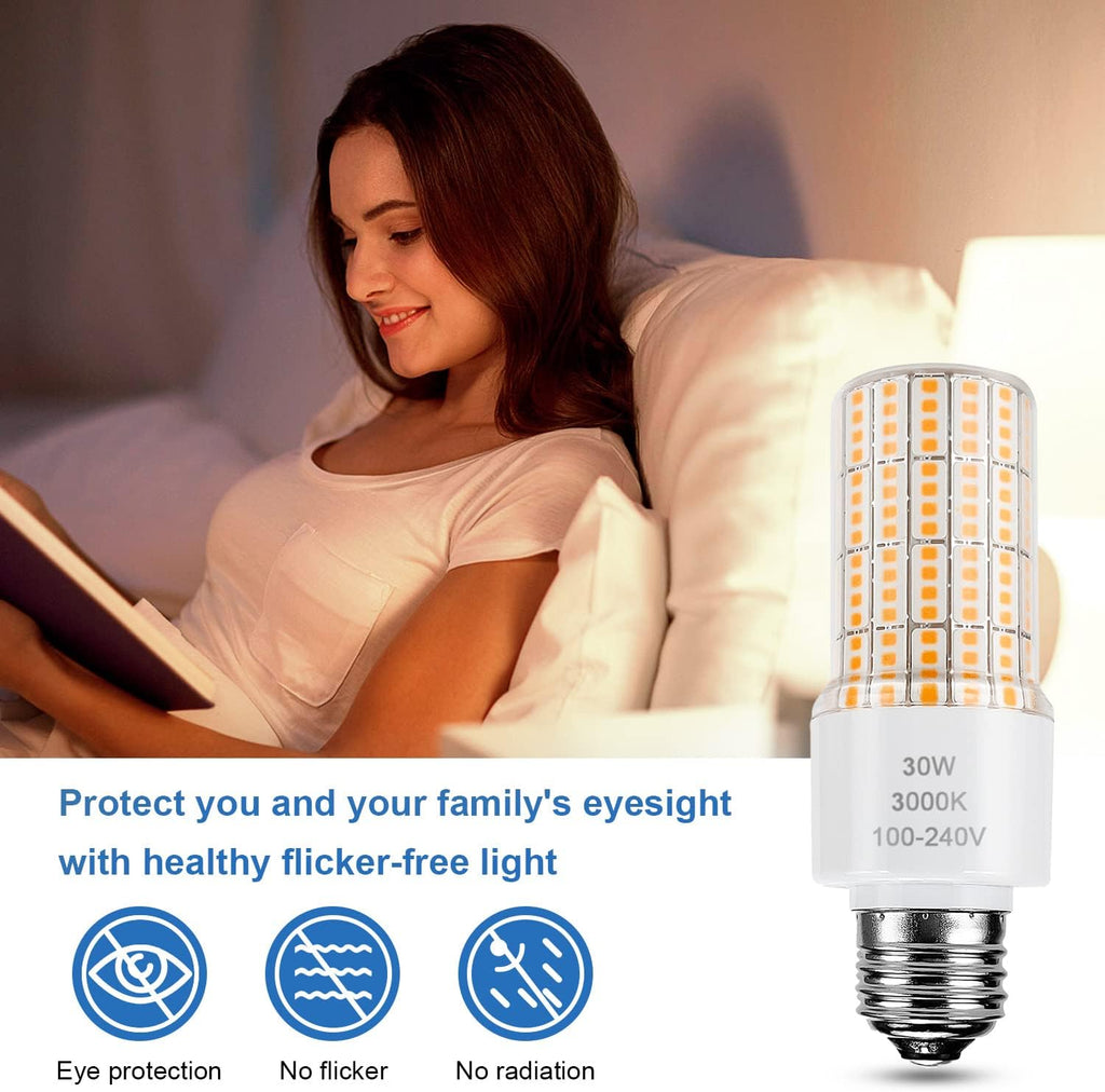 Led Light Bulb Equivalent 250w 2pcs Super Bright Led Bulbs, 3750 Lumen 3000k Warm Daylight White 30w Waterproof Led