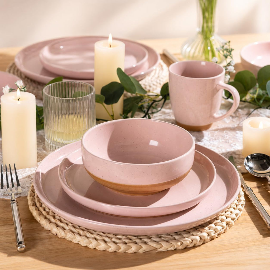 24-Piece Stoneware Dinnerware Set for 6, Plates, Pasta Bowls & Bowls