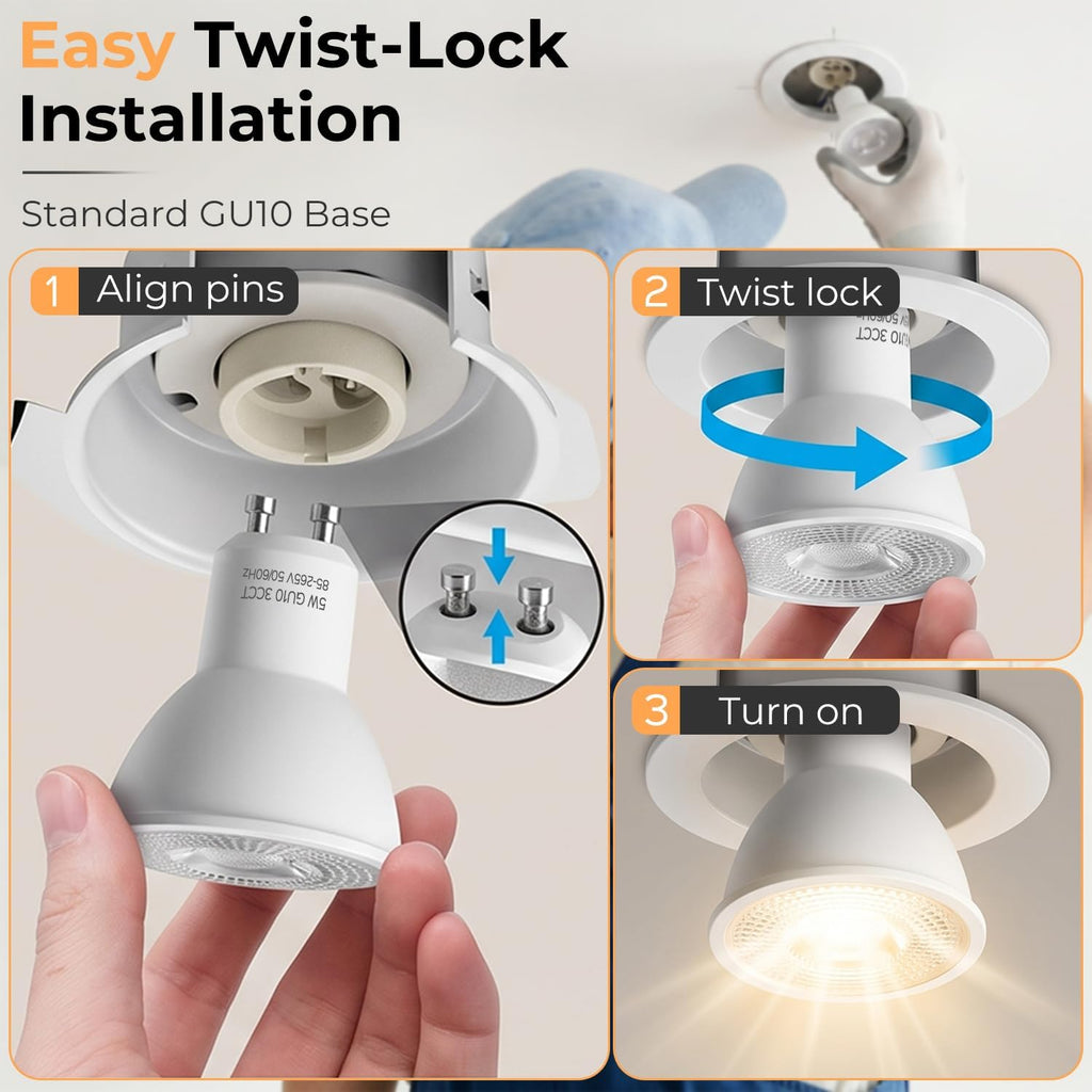 6 Pack GU10 LED Light Bulbs 5W, 3000K/4000K/6000K LED Light Bulb