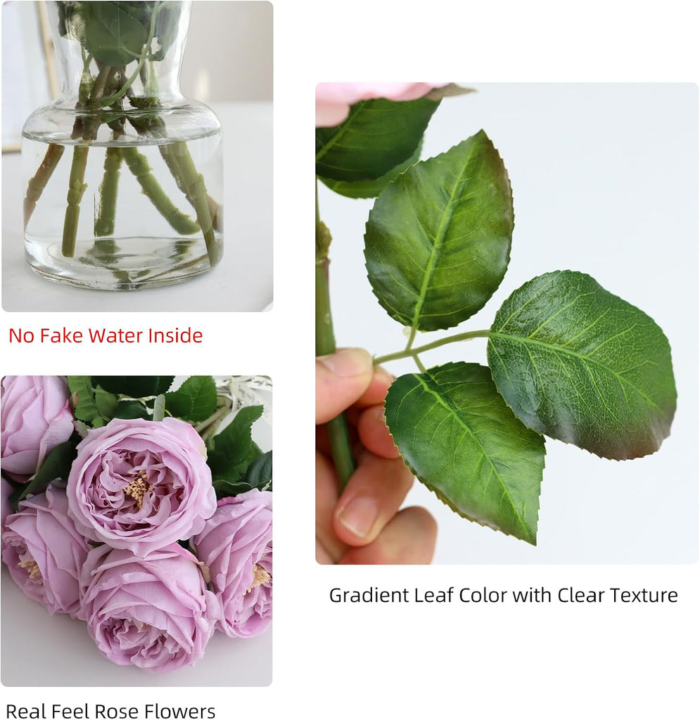 Purple Fake Peonies with Vase, Real Touch Peony Floral Arrangement Decor - Set of 6