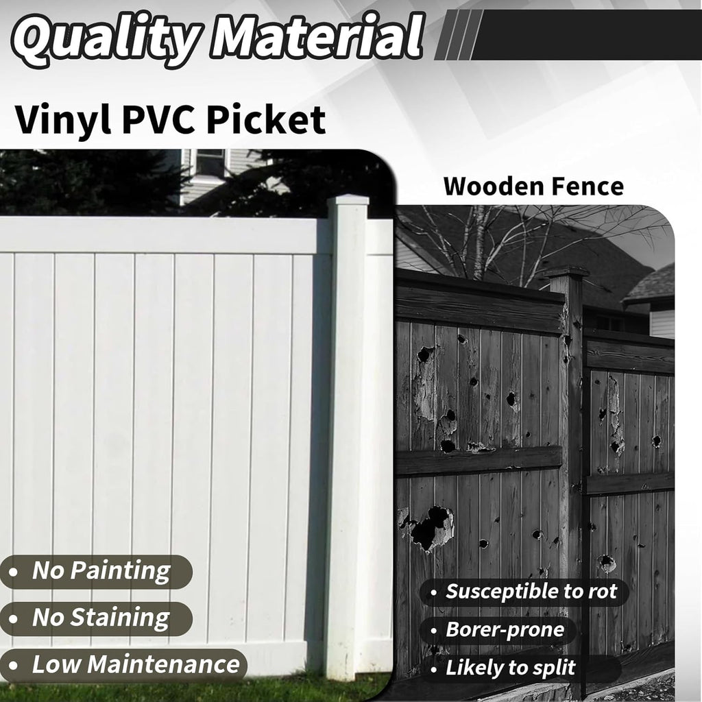 6 Pcs Vinyl Fence Warehouse 7/8"x6"x62.25" Tongue & Groove Pickets for Privacy Fence Outdoor Garden Yard(White)