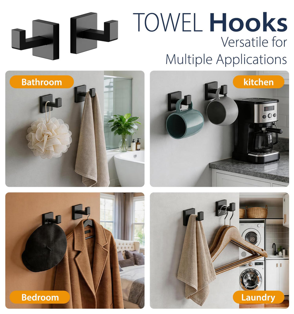 5-Piece Matte Black Bathroom Towel Bar Set, 24" Bathroom Hardware Kit