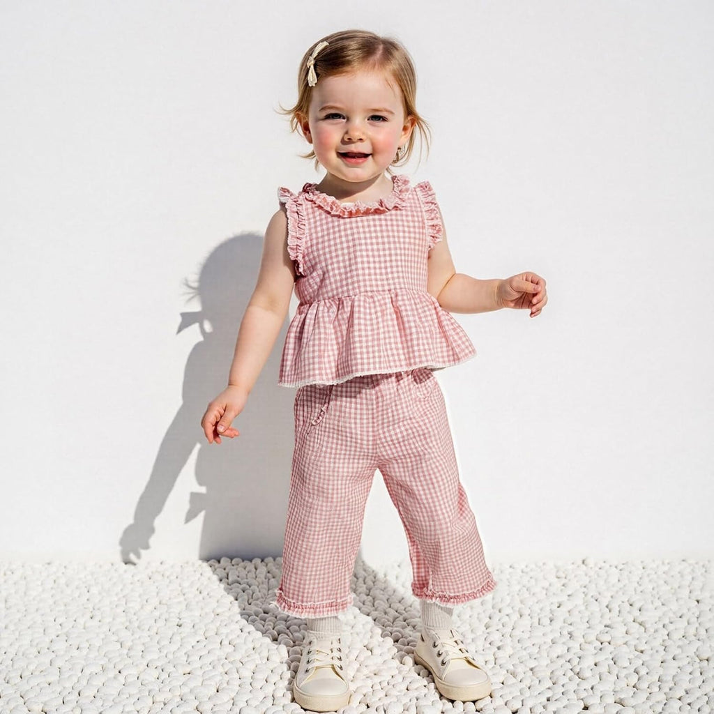 Toddler Girl Clothes Baby Summer Outfit Plaid Ruffle Sleeveless Vest Tank Tops Pants Set 12 18