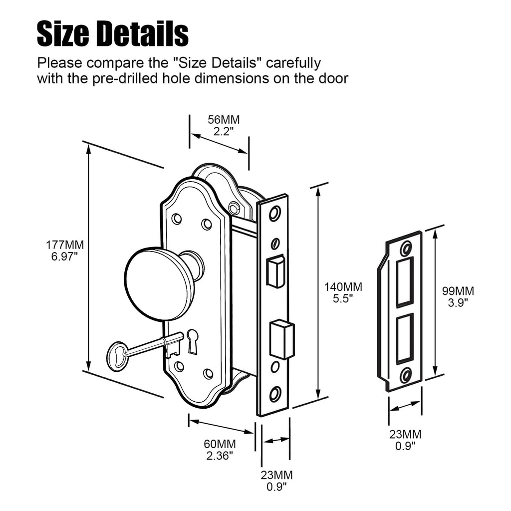 Mortise Lock Set for Interior Door, Antique Brass Finish