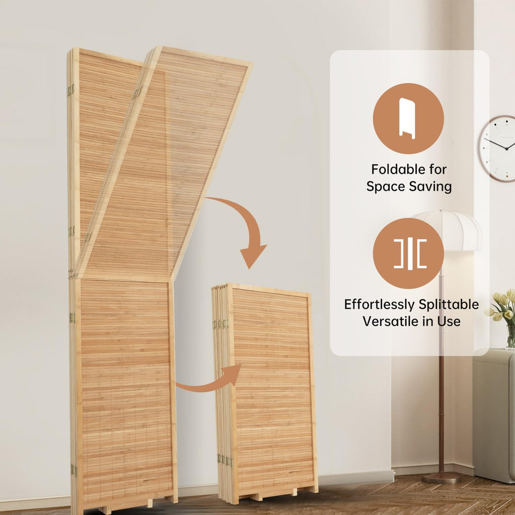 Room Divider Folding Privacy Screens, Hand-Made Natural Bamboo Room Dividers