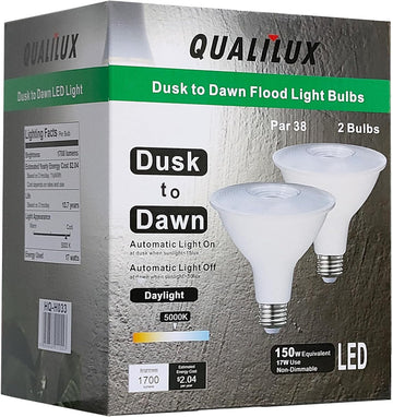 PAR38 Dusk to Dawn LED Flood Light Bulbs, Daylight White 5000K, 150W Equivalent 17W, 1700LM, Auto On/Off Light