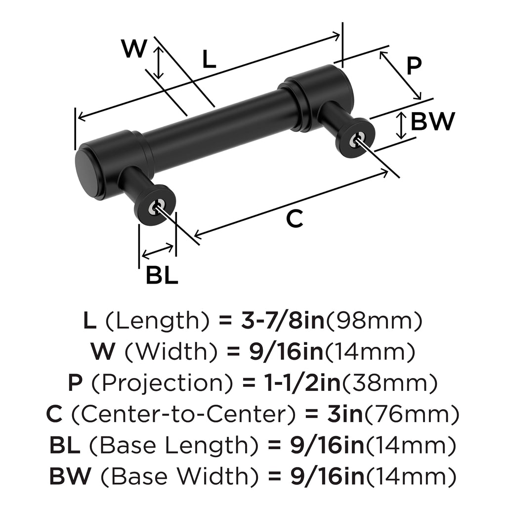 3" Faircrest Matte Black Drawer Pull