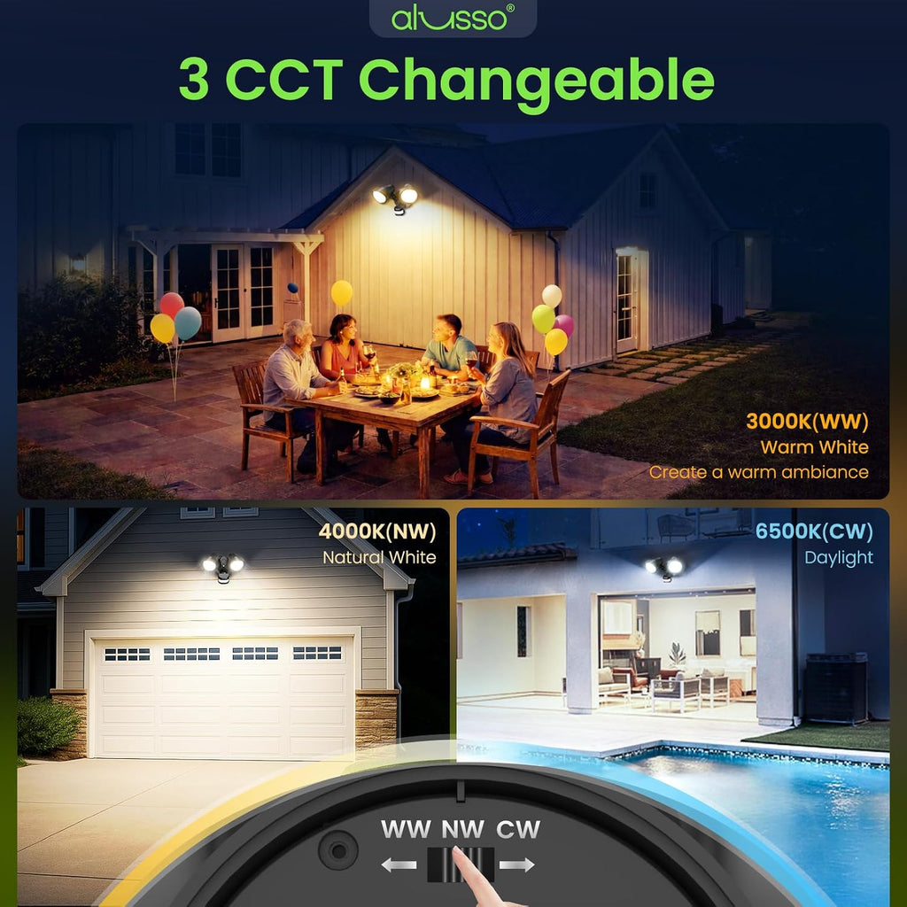 Motion Sensor Outdoor Lights, 30W 3500LM Flood Lights Outdoor 120V, 3 Modes (Dusk to Dawn/Auto/On Time), 3CCT