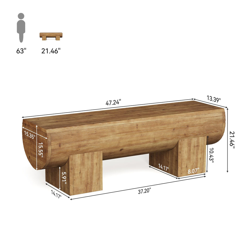 47 Inch Wooden Entryway Bench, Solid Wood End of Bed Bench Seat, Farmhouse Indoor Bench, Brown
