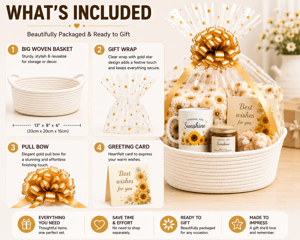 Large Empty Gift Basket Set - Includes Big Woven Basket, Gift Wrap, Confetti & Greeting Card, Ideal for Bridal