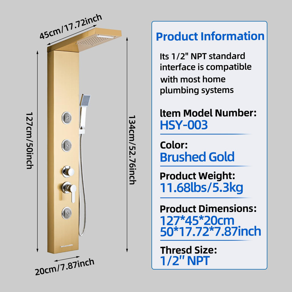 Multi-Function Shower Panel Tower System 6 in1 Shower Panel Tower with Powerful Body Massage, Rainfall