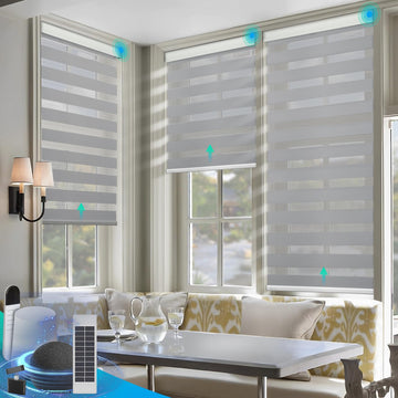 Motorized Zebra Blinds with Solar Powered, Gray
