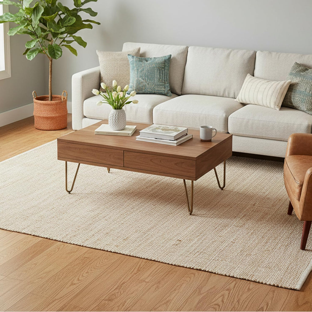 Jute Cotton Area Rug 12'x15'ft Rectangle Hand Woven Natural Farmhouse Rug