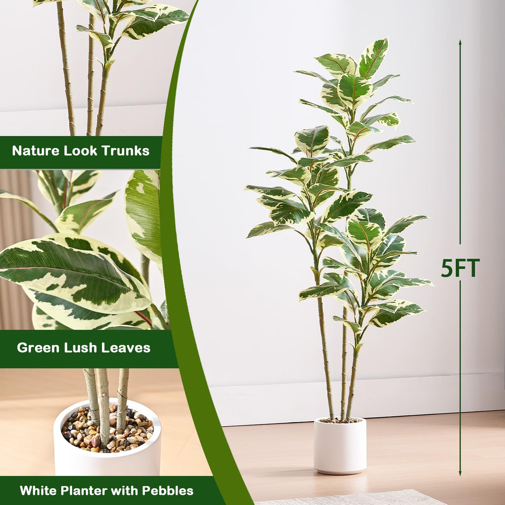 Artificial Rubber Plant 5FT, Large Tropical Fake Tree Indoor