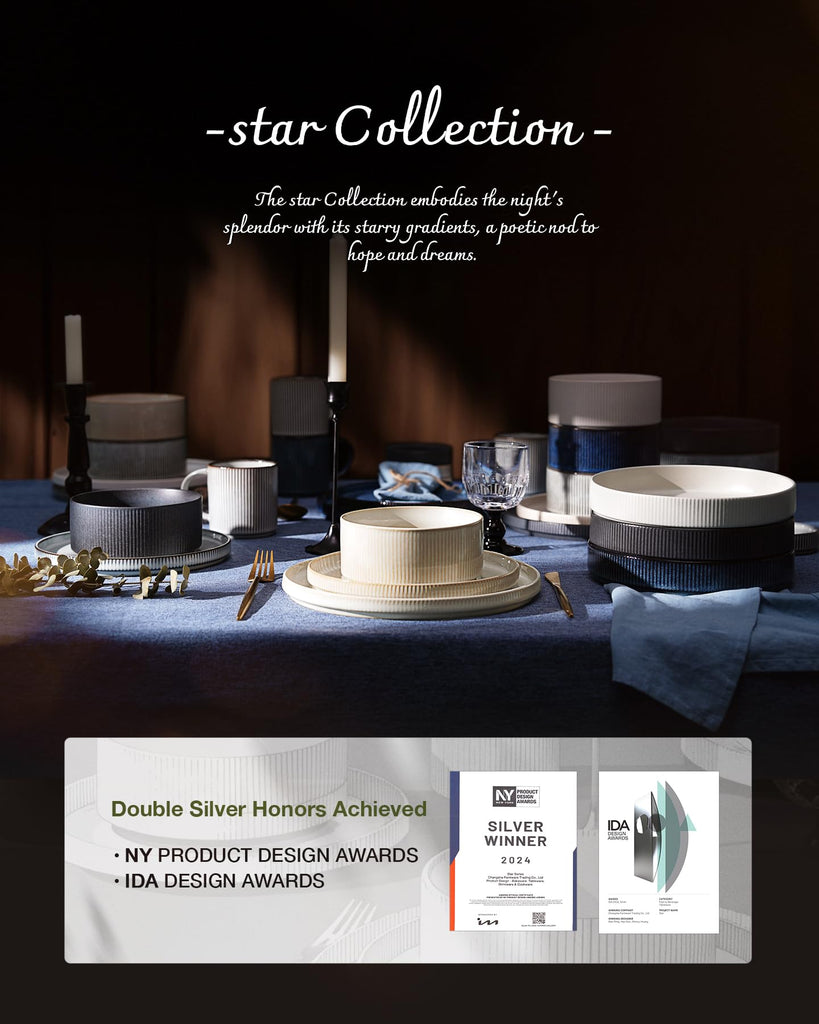 Star Dinnerware Sets with Mugs, Ceramic Plates and Bowls Set for 4