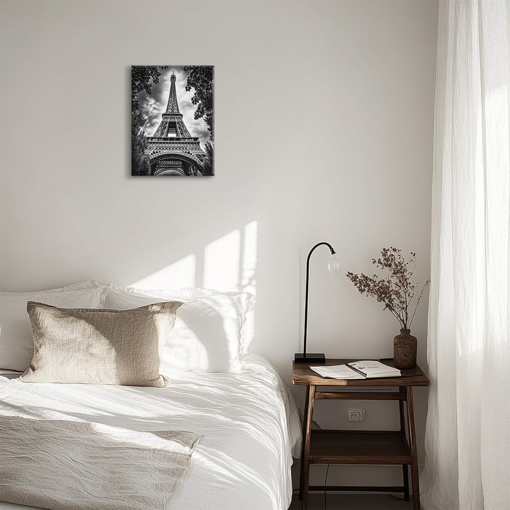 Paris Wall, Tower Pictures Wall Decor, Black and White Canvas Prints Painting, Framed Artwork Bedroom Living Room