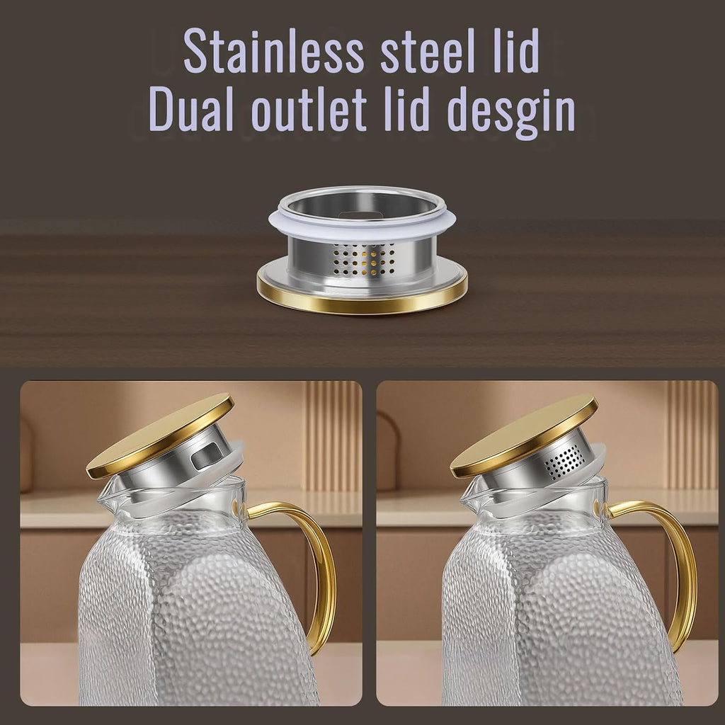 Glass Pitcher With Lid and Spout, 1.8 Liter 60 oz Glass Pitchers With Handle And Lid, Jug Water Pitchers For Fridge