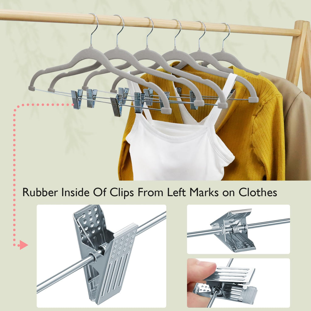 Velvet Pants & Skirt Hangers with Movable Clips 18 Pack Grey