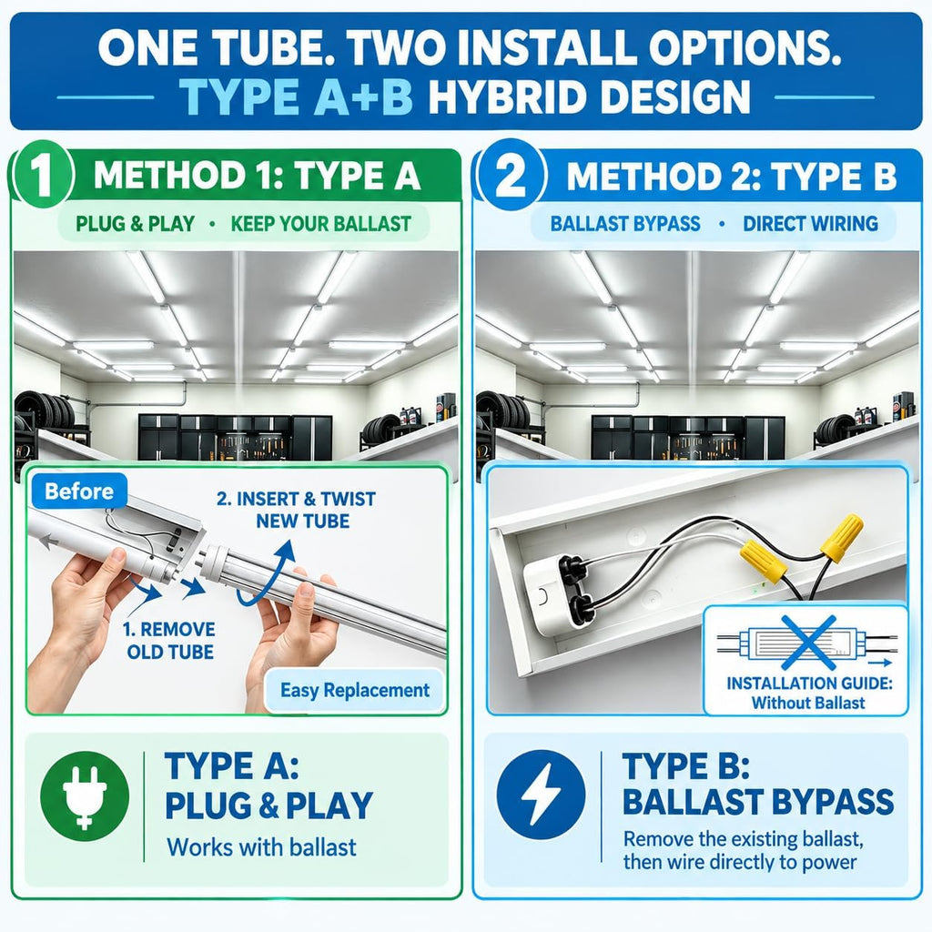 T8 LED Bulbs 4 Foot, Type A+B 4FT LED Tube 24W, 3200LM