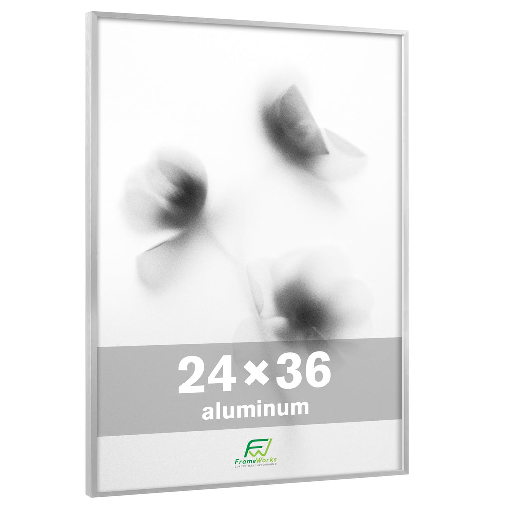 24x36 Brushed Aluminum Poster Frames - Modern Brushed Metal Design w/Shatterproof Plexiglass, Perfect for Posters