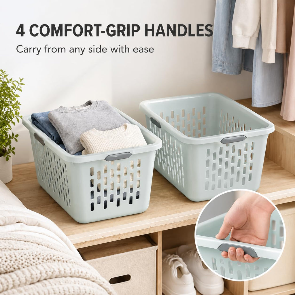Laundry Basket 2 Bushel Plastic with 4 Handles 6 Pack Mint