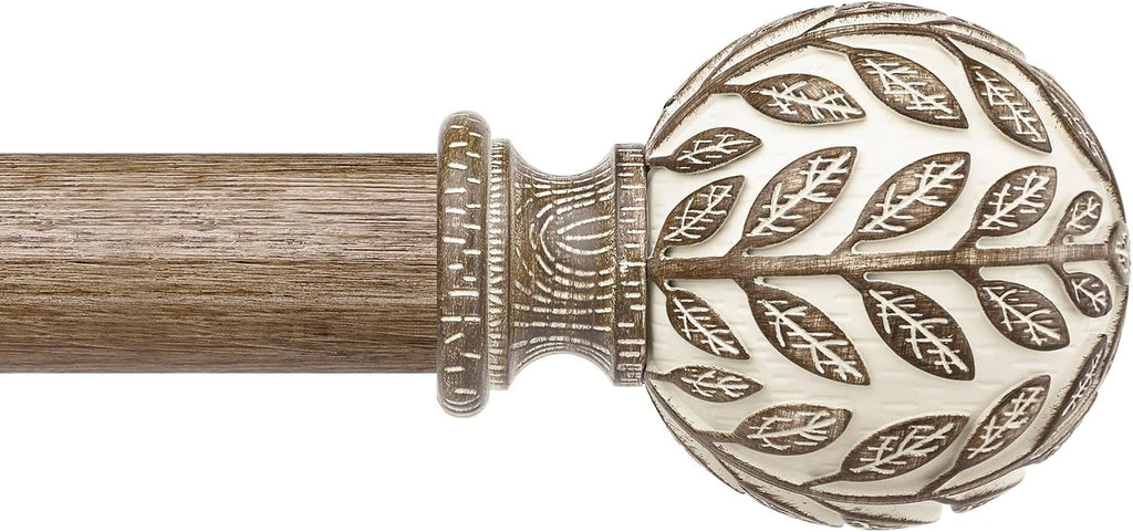 Curtain Rod 36-122 Inch, Boho Decorative 1 Inch Wood Rustic Curtain Rods for Windows, Adjustable Heavy Duty Long