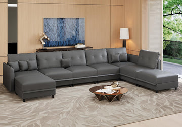 Faux Leather Modular Sectional 8-Seater Sofa with Storage
