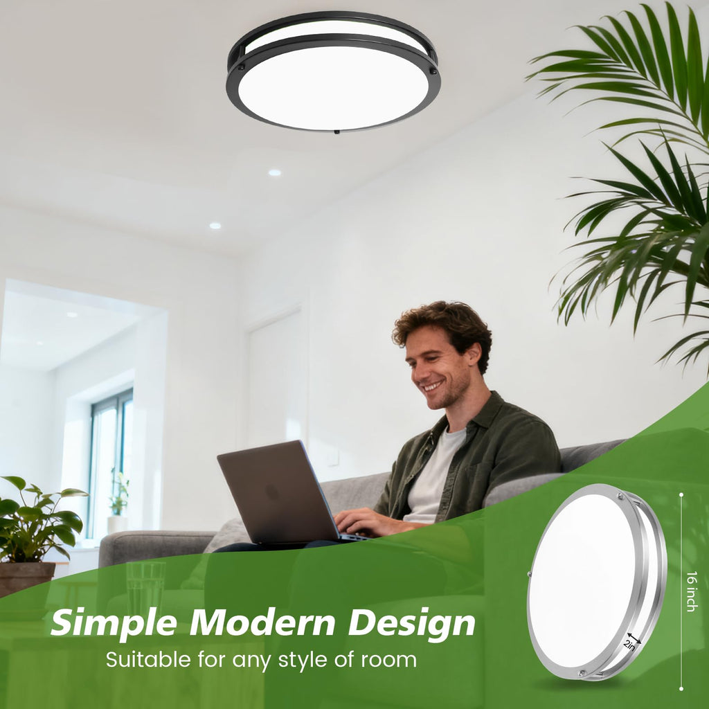 2-Pack 16Inch 50W Dimmable LED Ceiling Light Fixtures with Remote: 3200lm Super Bright Modern Flush Mount LED Ceiling