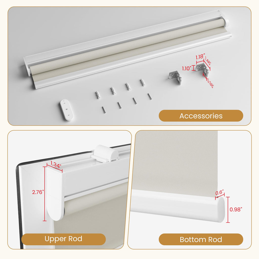 Motorized Blinds with Remote Control, Blackout Roller Shade Electric Shades Cordless Smart Blinds Living Room