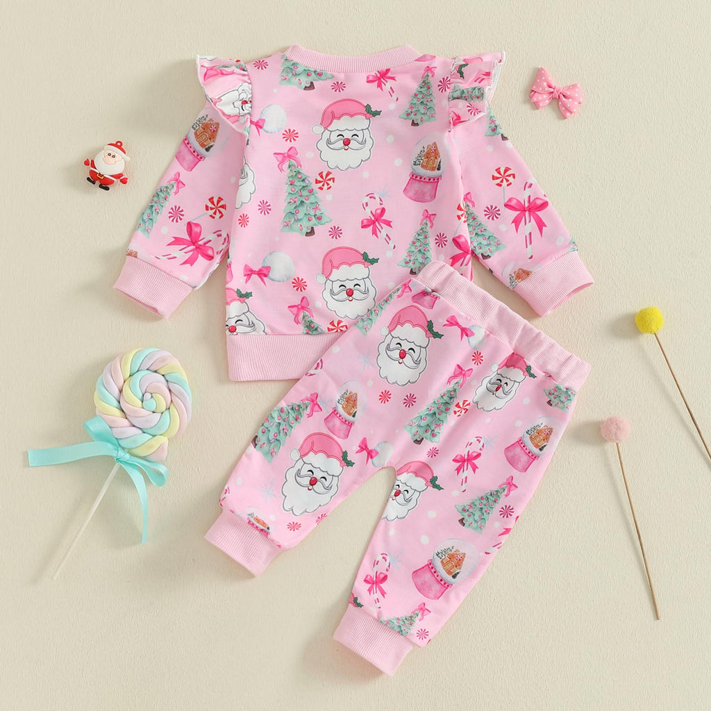 Fall Winter Toddler Baby Girl Clothes Cute Print Ruffle Shirt Top Pants Set 2 Piece Newborn Infant Girl Outfit