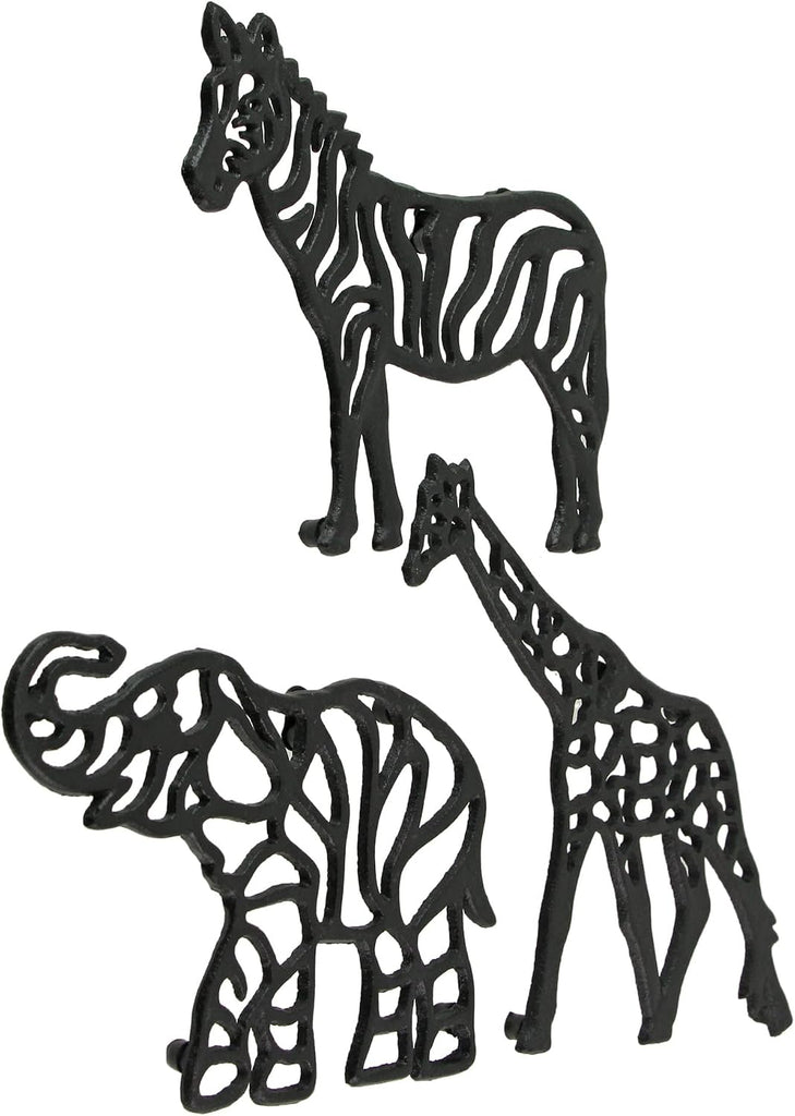 Cast Iron Trivets, 9.5 Inch Safari Animal Designs - Set of 3