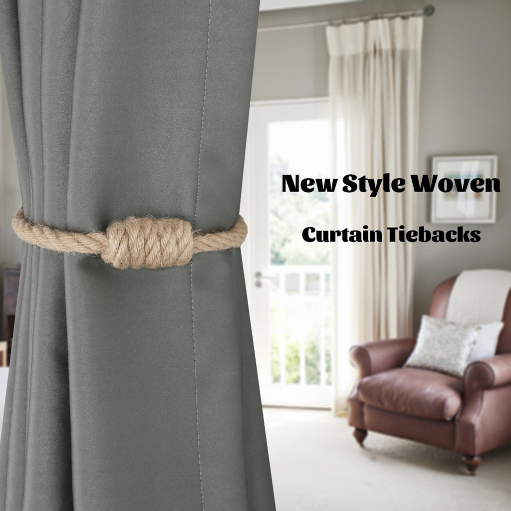 Magnetic Jute Curtain Tiebacks 2 Pack Hand-Woven Curtain Ties
