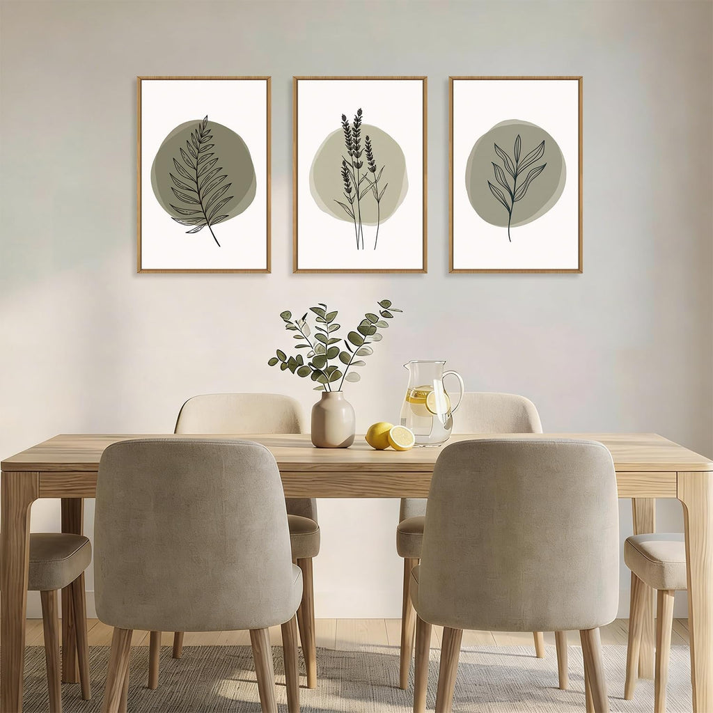 Spring Sage Green Leaves Framed Canvas Wall Art Set,Minimalism Boho Leaf Wall Decor, Modern Nature Botanical Wall