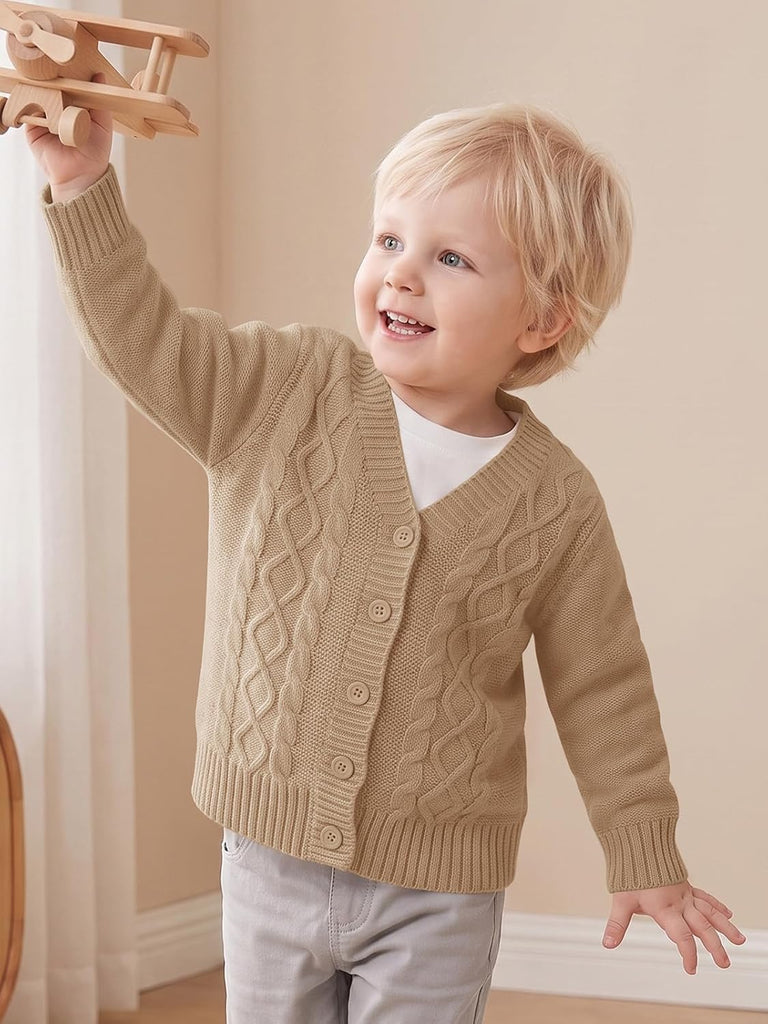 Toddler Baby Boy Cable Knit V-Neck Button Down Cardigan Sweater