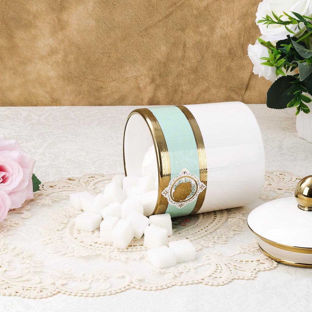 Small Porcelain Canister, Luxury Gold and Green Printing Decorative Jar, Normal Size Ceramic Container for Sugar