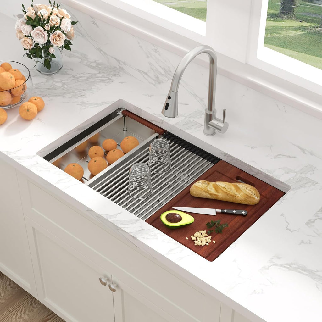 ADA Undermount Kitchen Sink, 32 Inch Undermount Workstation Kitchen Sink 6-Inch Low Depth ADA Compliant Single Bowl