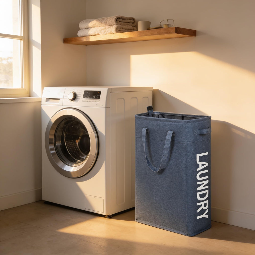 Narrow Laundry Hamper Skinny Laundry Basket 45L Denim Blue 21"