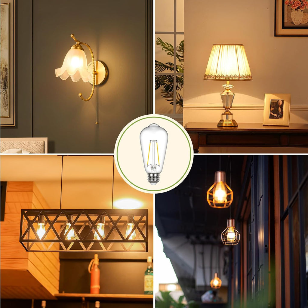 Vintage Edison Light Bulbs 60 watt Equivalent, Dimmable E26 LED Bulb 2700K Soft Warm White, Clear Glass ST58 Vintage