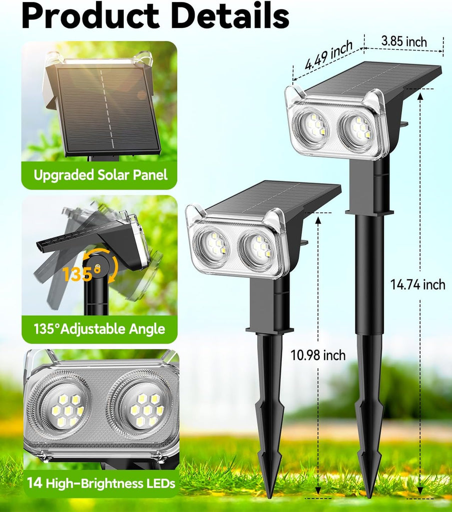 Solar Lights Outdoor Waterproof IP65, 6 Pack Solar Spot Lights Outdoor With 14 Big LEDs, 2-in-1 Wall Lights & 2 Modes