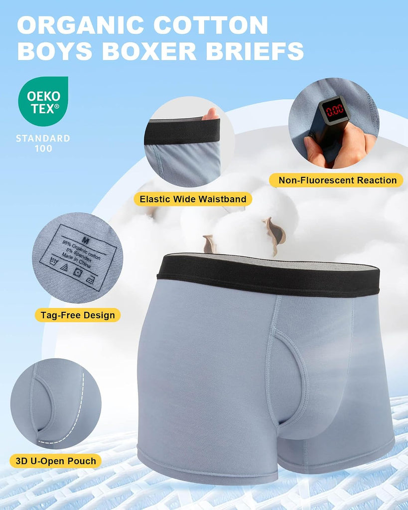 Organic Cotton Boys Underwear Boxer Briefs 6 Pack Comfort