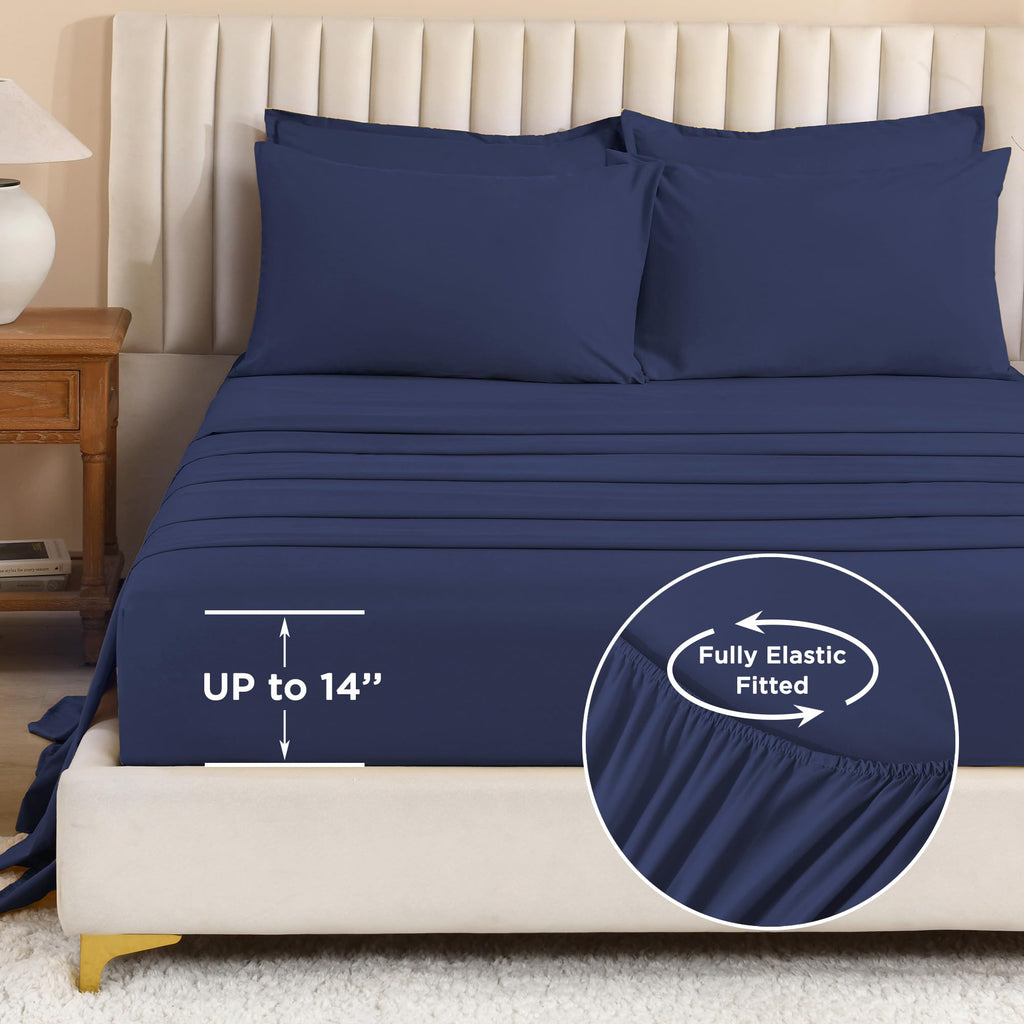 Navy Blue Comforter Set with Sheets - 7 Pieces Bed in a Bag
