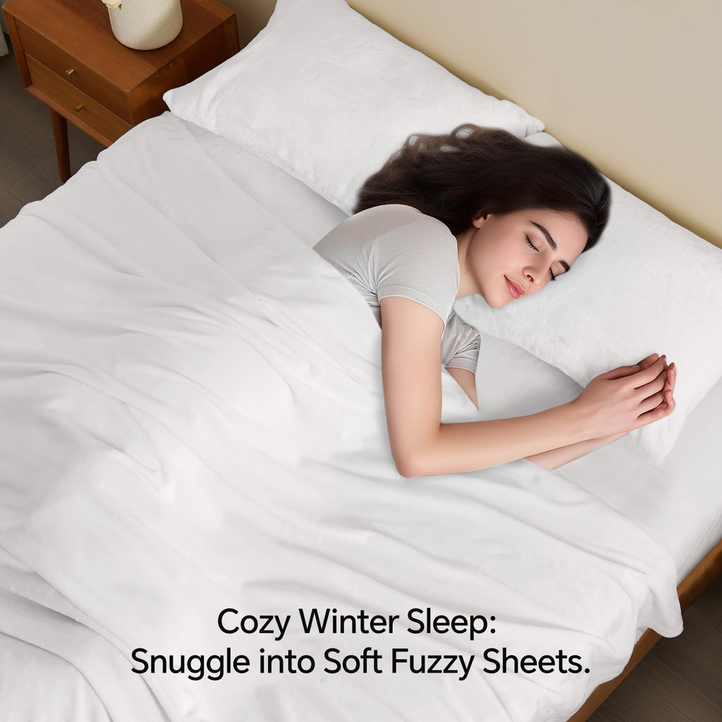 Flannel Sheets King Size, Bright White, 4 Pieces